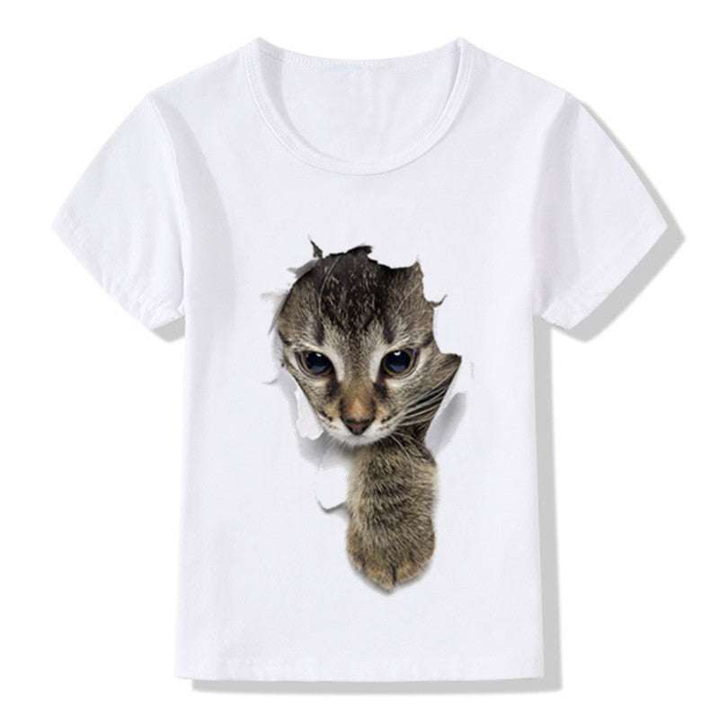 Children's Casual Short-sleeved Cat 3d Printed T-shirt