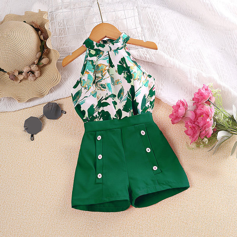 GIrls Floral Summer Printed Halter Top with Shorts