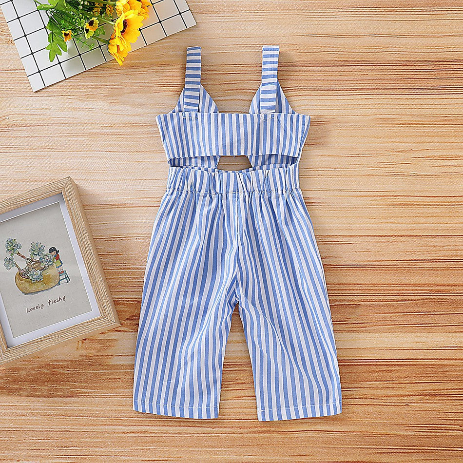 Girl's Striped All Over With Bow Overalls