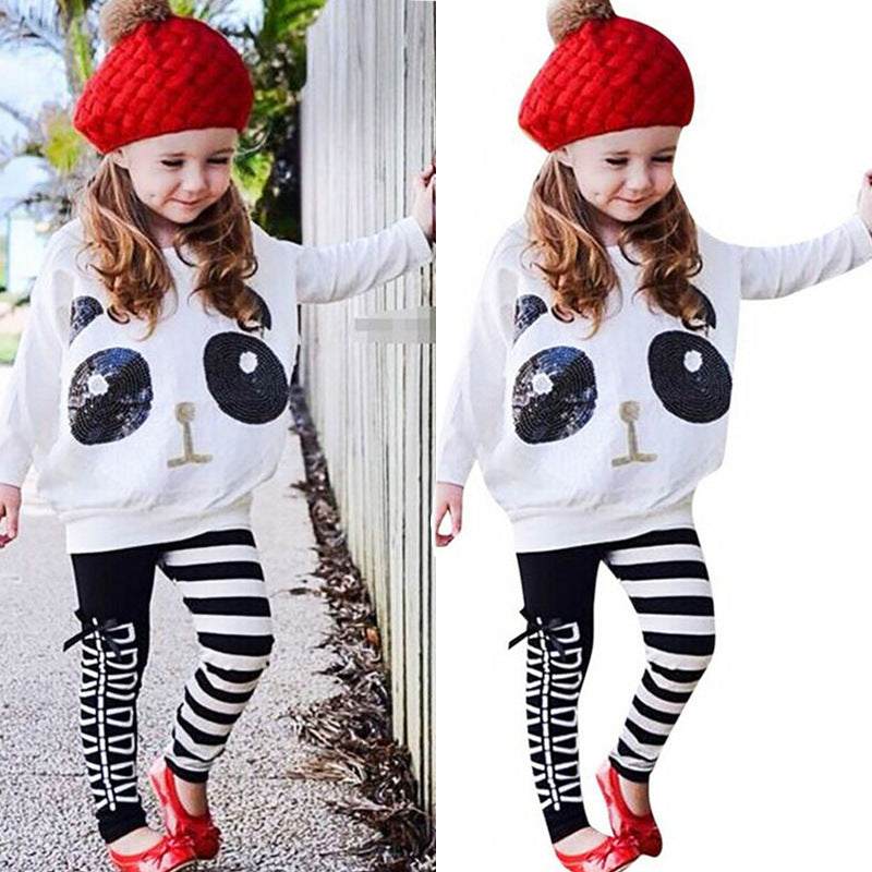 Girls Long Sleeved Cartoon Shirt and Fashion Pants Set