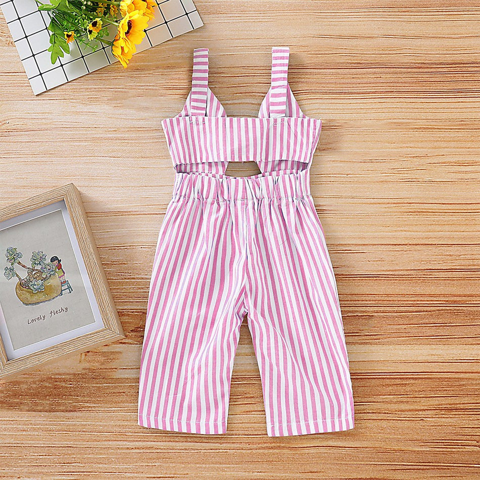 Girl's Striped All Over With Bow Overalls