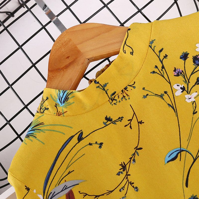 Kids Casual Long Sleeve Pleated Floral Dress
