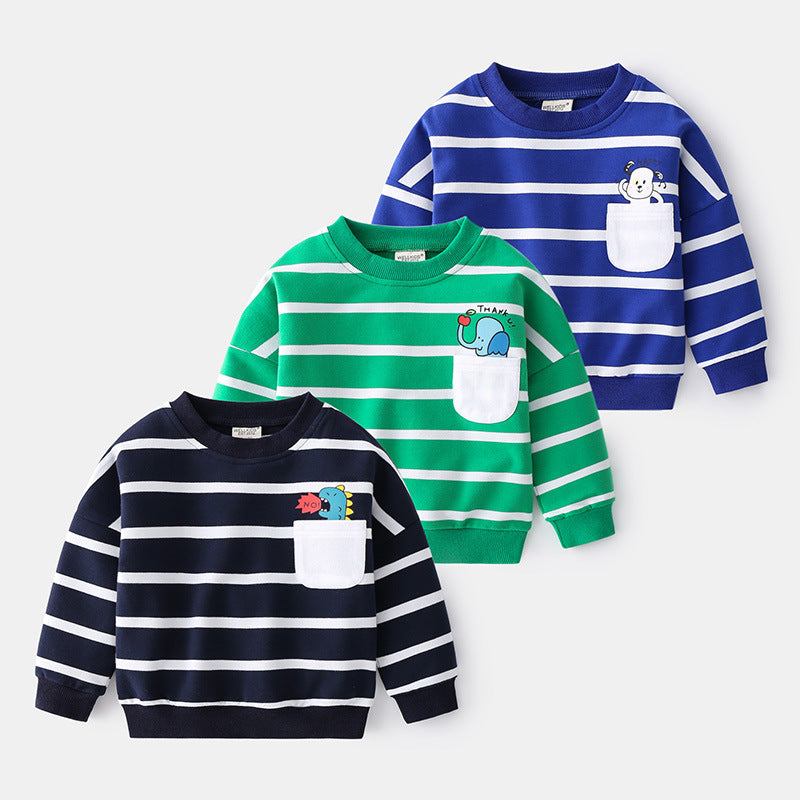 Cotton Boys Striped Casual Loose Round Neck Pullover Sweater