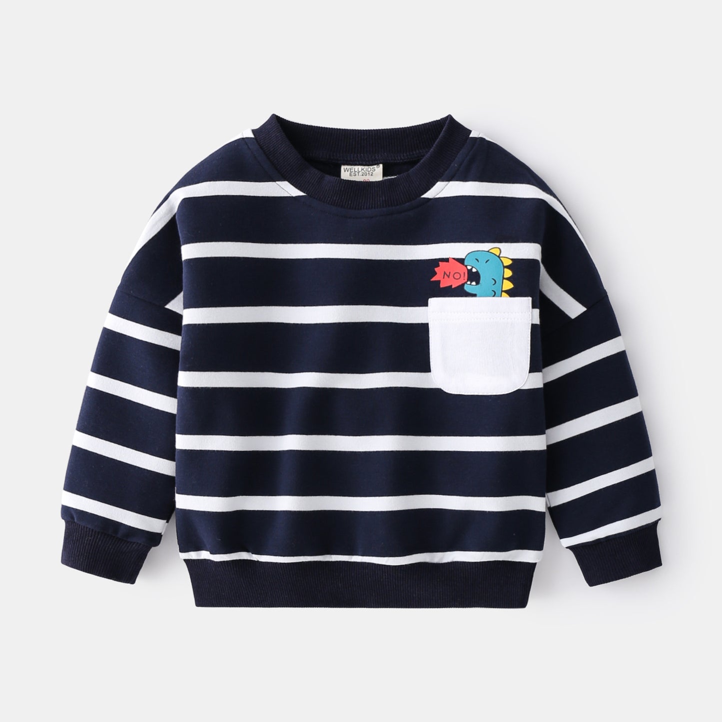 Cotton Boys Striped Casual Loose Round Neck Pullover Sweater