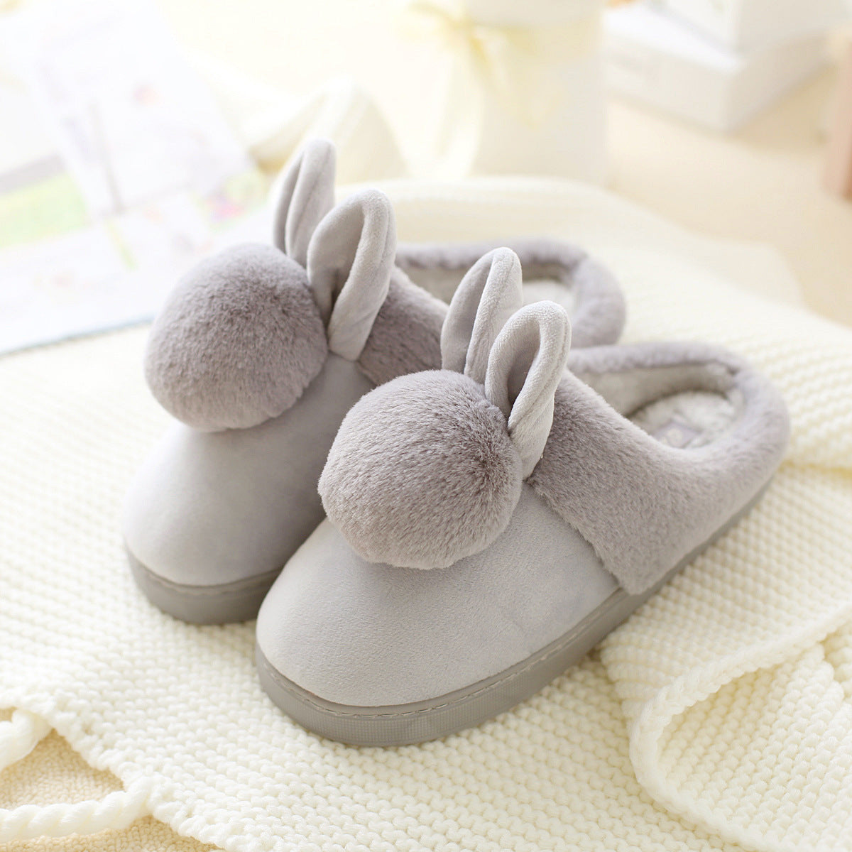 Children's Cotton Bunny Ear Ball Indoor Slippers
