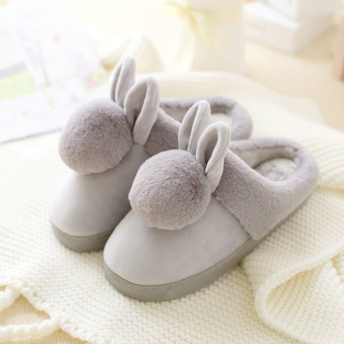 Children's Warm Cotton Bunny Ear Ball Indoor Slippers
