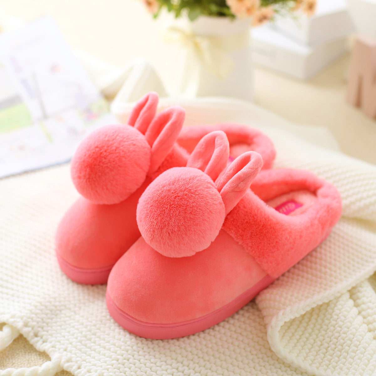 Children's Cotton Bunny Ear Ball Indoor Slippers