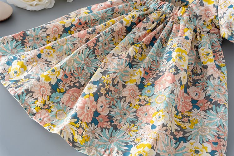 Girls Cross Back Bubble Casual Floral Dress