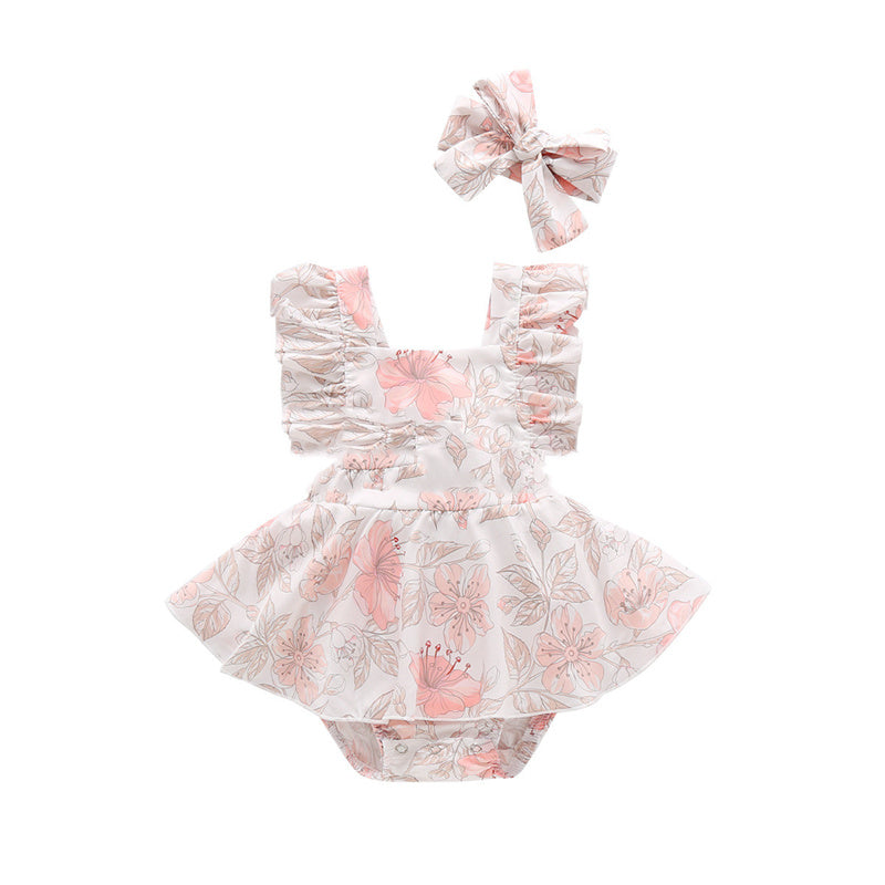 Girls Fashion Flower One-piece Romper