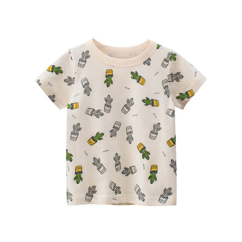 Kids Summer Cactus Short Sleeve Comfortable Cotton T-Shirt
