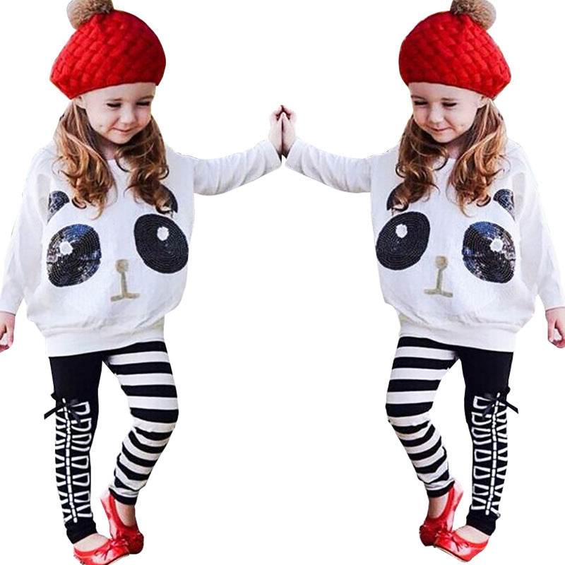 Girls Long Sleeved Cartoon Shirt and Fashion Pants Set