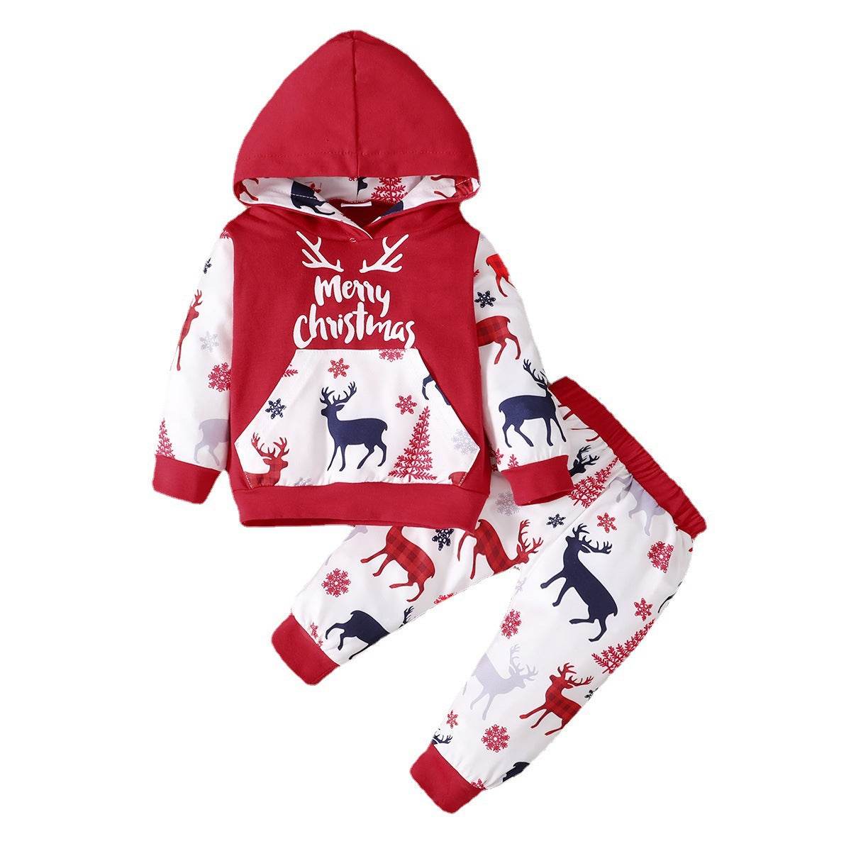 Baby Clothes Christmas Printed Pullover Hoodie Two-piece Set