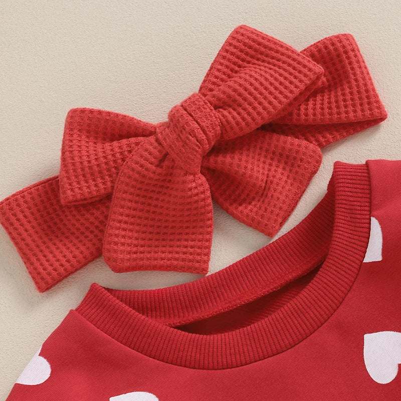 Cute Cotton Love Long-sleeve Onesie with Bow Two-piece Set