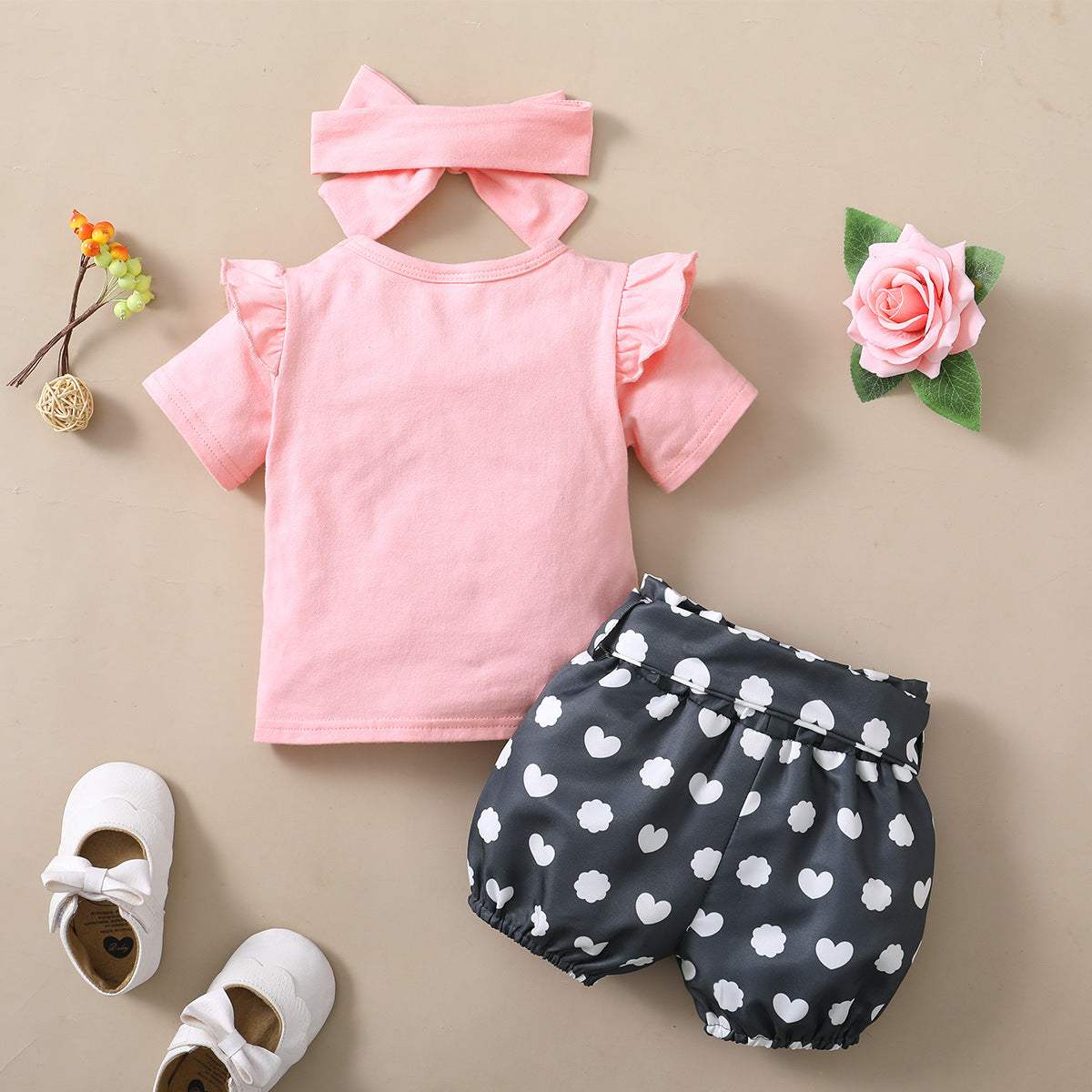 hqwhr qhq hf hbachfffffffff,f'aC'l2Girls Rabbit Printed Short-sleeved Top Polka Dot Shorts with Bow