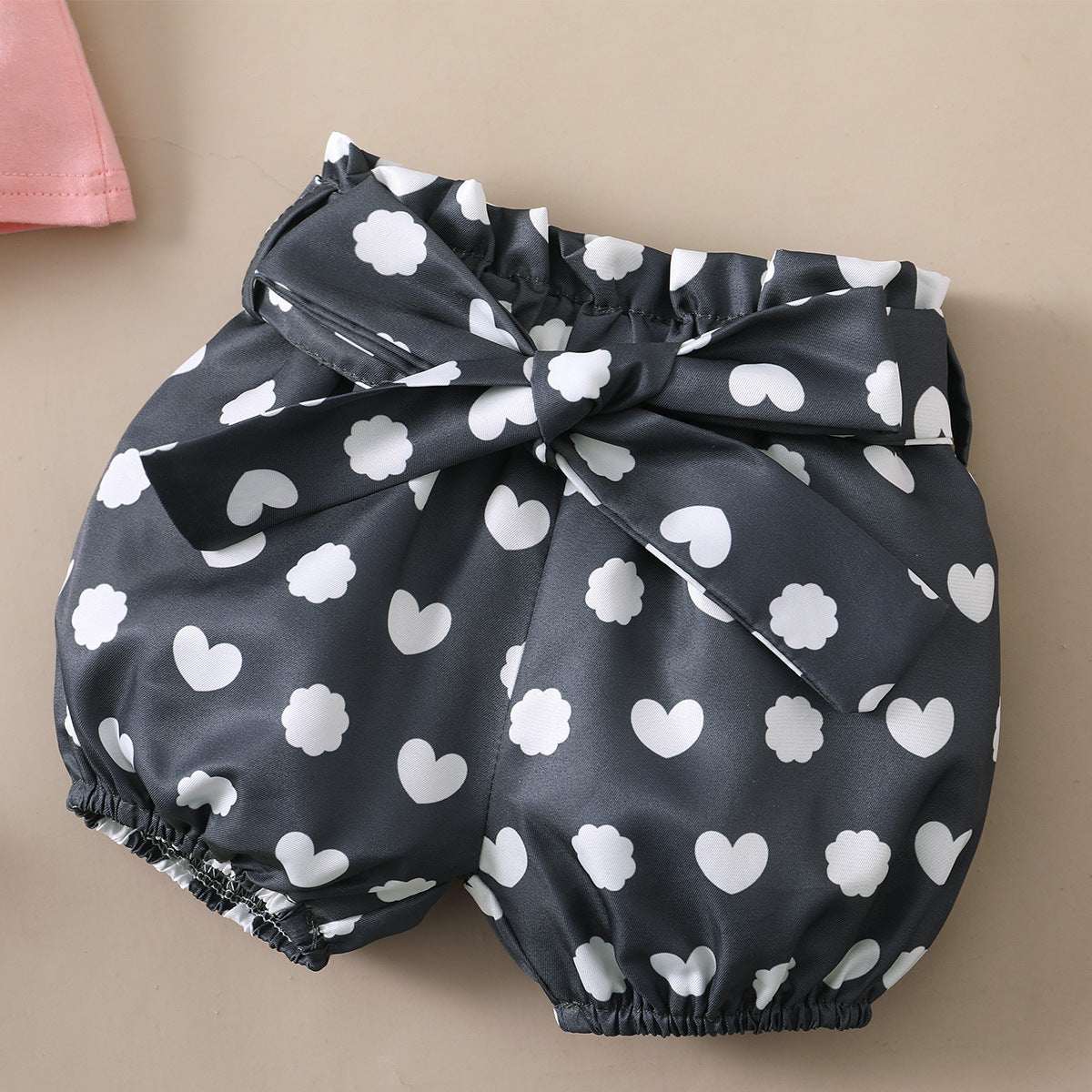 Girls Rabbit Printed Short-sleeved Top Polka Dot Shorts with Bow
