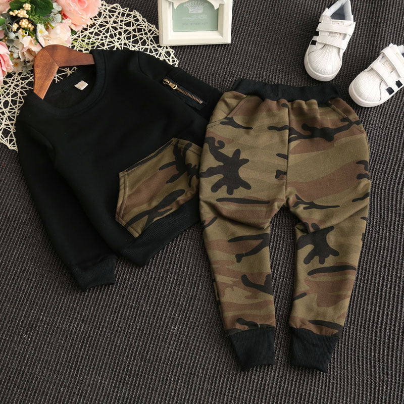 Boys Camouflage Sweatpants Two-piece Set