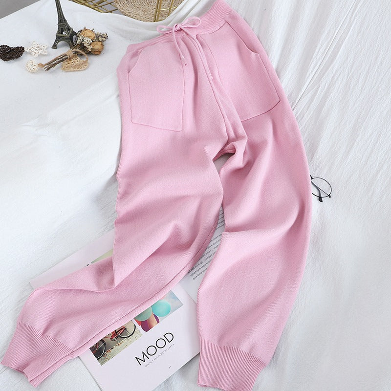 Heart-shaped Beaded Sportswear Pullover Knit Set