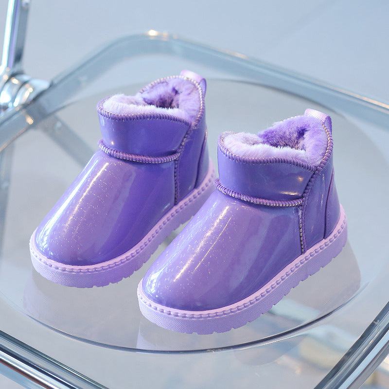 Kids Warm Hard Bottom Shiny Cotton Inside Ankle Boots