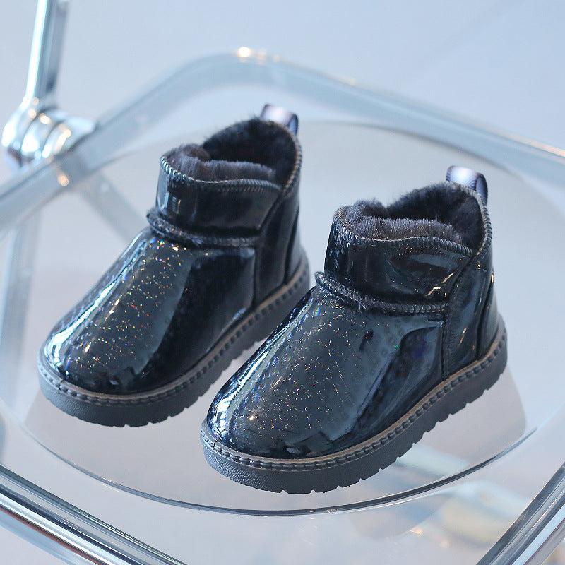 Kids Warm Hard Bottom Shiny Cotton Inside Ankle Boots