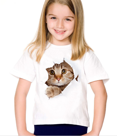 Children's Casual Short-sleeved Cat 3d Printed T-shirt