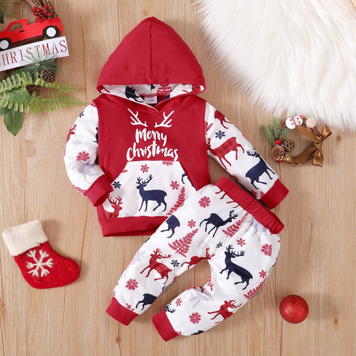 Baby Clothes Christmas Printed Pullover Hoodie Two-piece Set