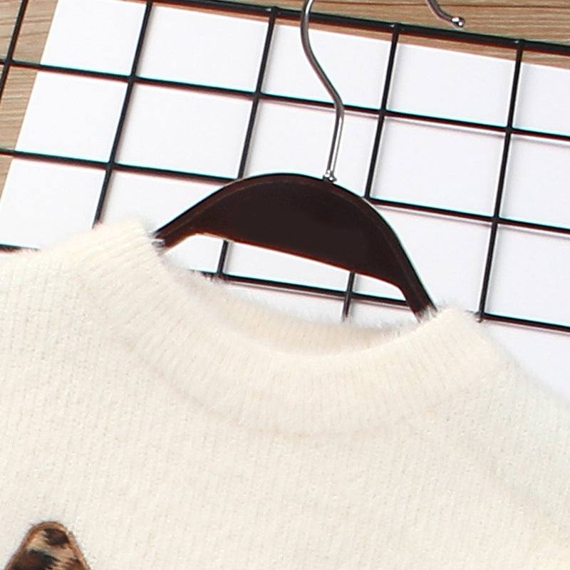 Girls Knitted Cat Face Sweater Set