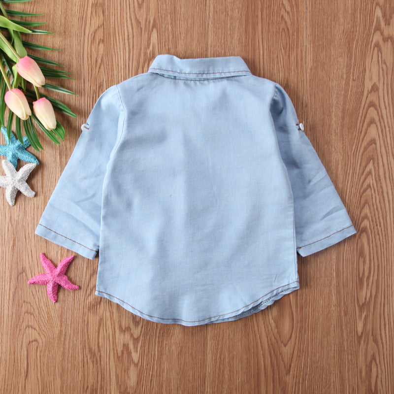 Fall Kids Long Sleeve Lapel Denim Shirt