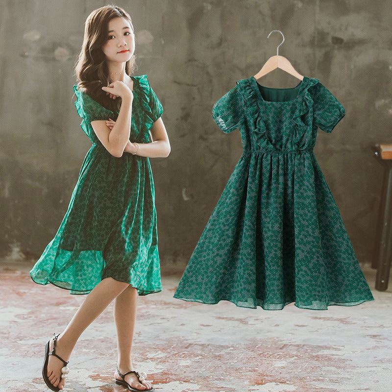 Little Girl Summer Chiffon Skirt In Big Kids Mid-length