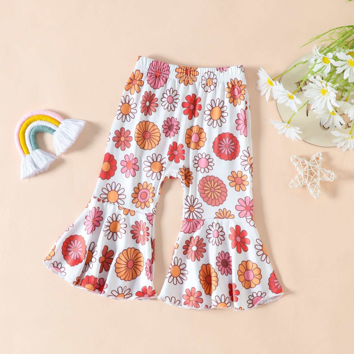 Girls Stay Groovy T-shirt With Floral Bell Bottom Pants
