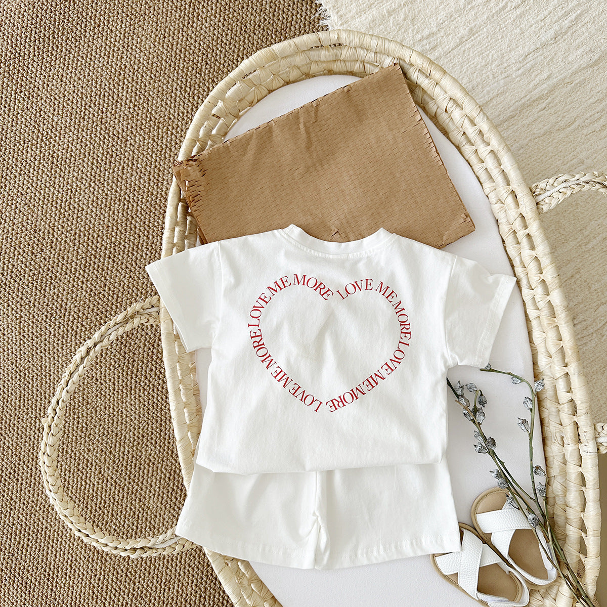 Heart Printing Short Sleeve Style Baby Two Piece Set