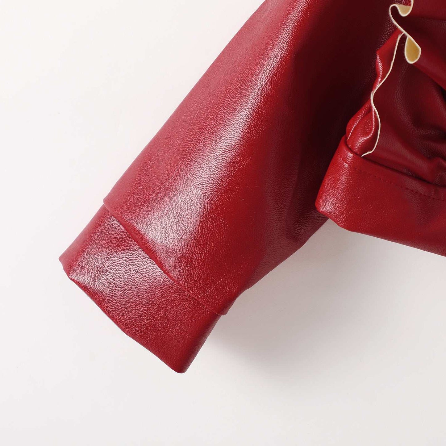 Girls Short Fashionable Ruffle Leather Jacket