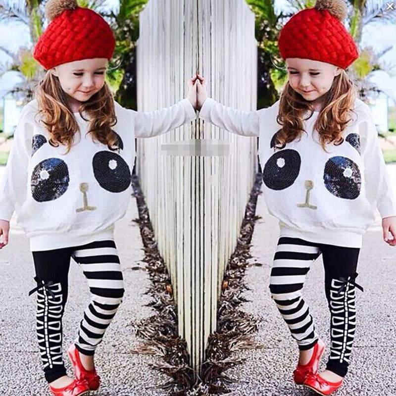 Girls Long Sleeved Cartoon Shirt and Fashion Pants Set