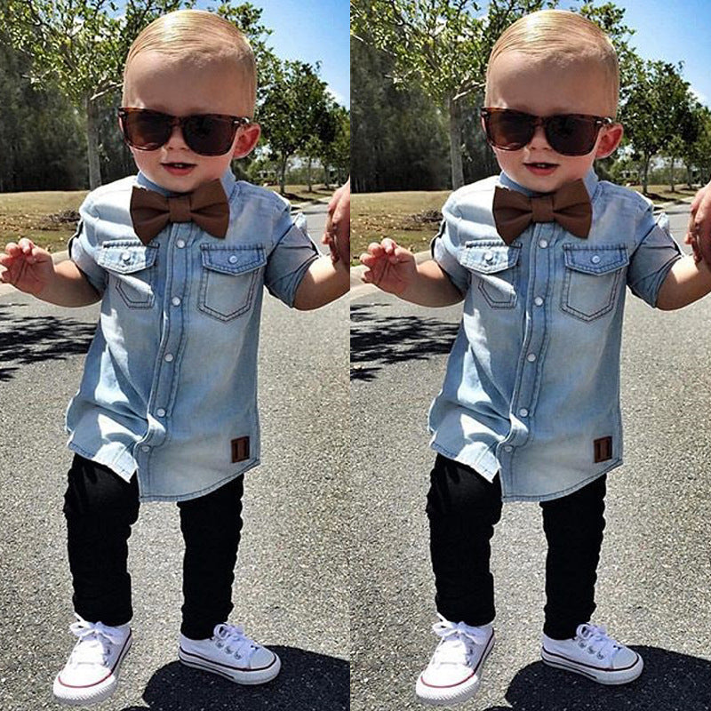 Fall Kids Long Sleeve Lapel Denim Shirt