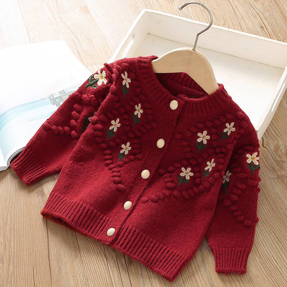 Girls' Casual Floral Fashion Knitted Sweater Cardigan
