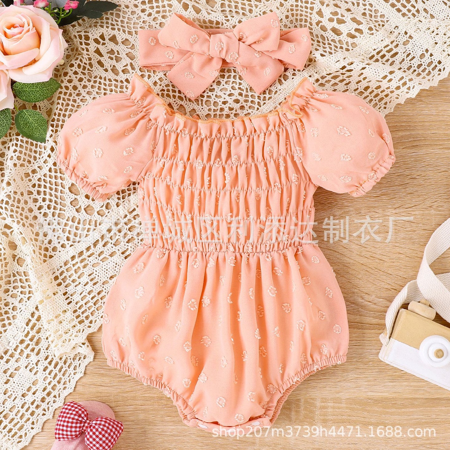 Baby Girl Puff Short Sleeve Rompers Jumpsuit Bow Suit