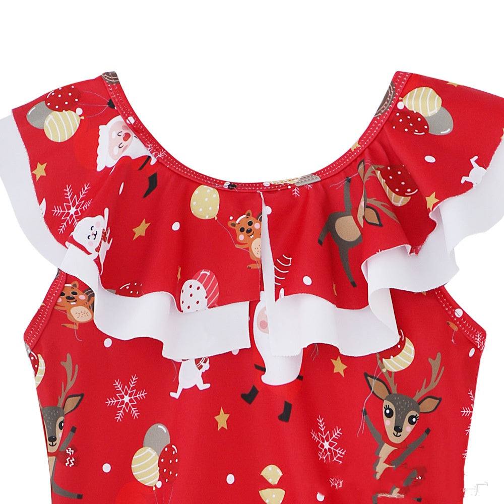 Girls' Christmas Printing Quick-drying One-piece Suit