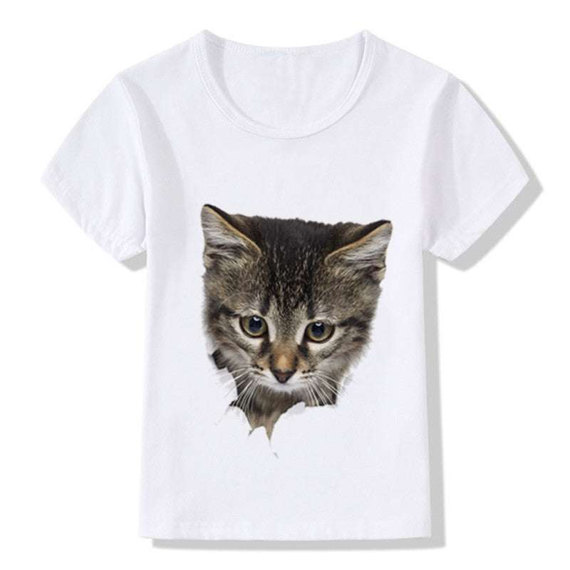 Children's Casual Short-sleeved Cat 3d Printed T-shirt