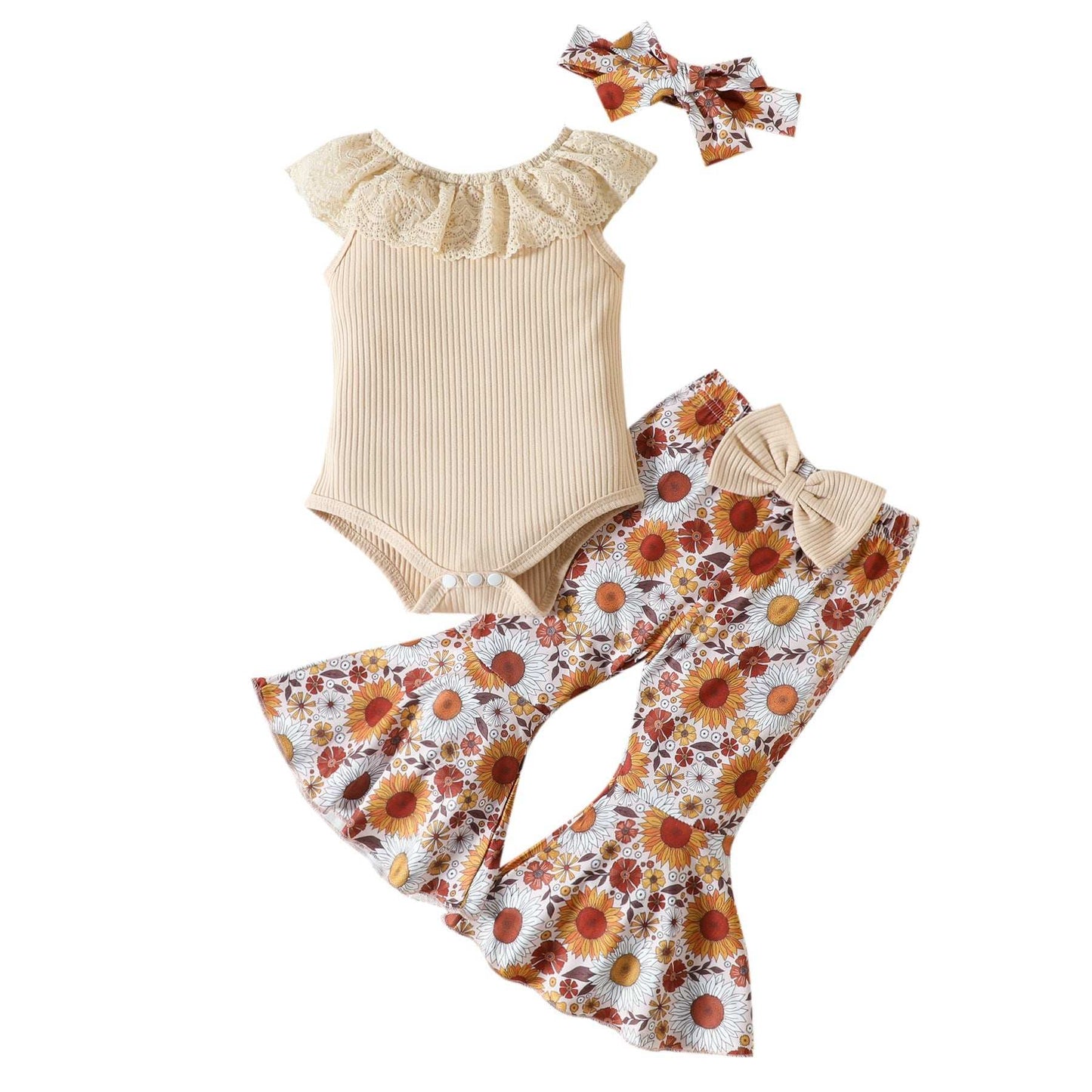 Baby Girl Casual Floral Bell Bottom Fashion Two-piece Set