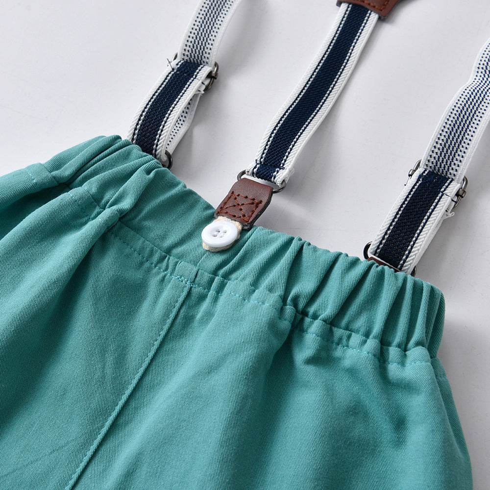 Handsome Floral Printed Long Sleeve with Suspender Suit and Bow Tie