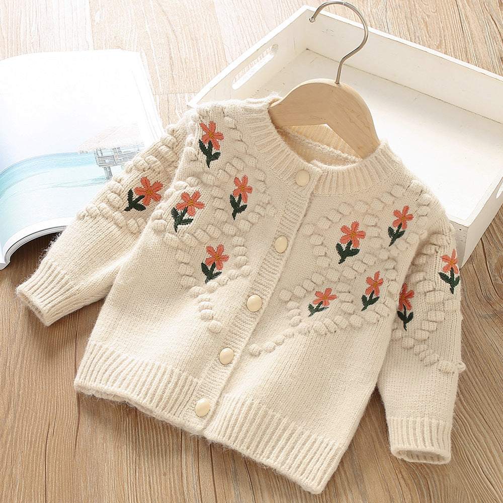 Girls' Casual Floral Fashion Knitted Sweater Cardigan