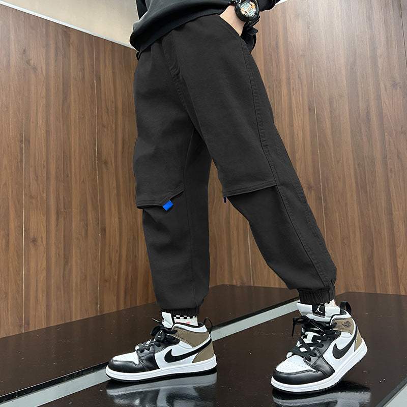 Autumn Multi-Pocket Cotton Solid Colored Loose Boys' Pants