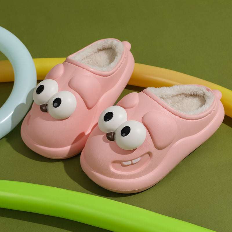 Big Eyes Dog Cartoon Face Cotton Warm Inside Slippers