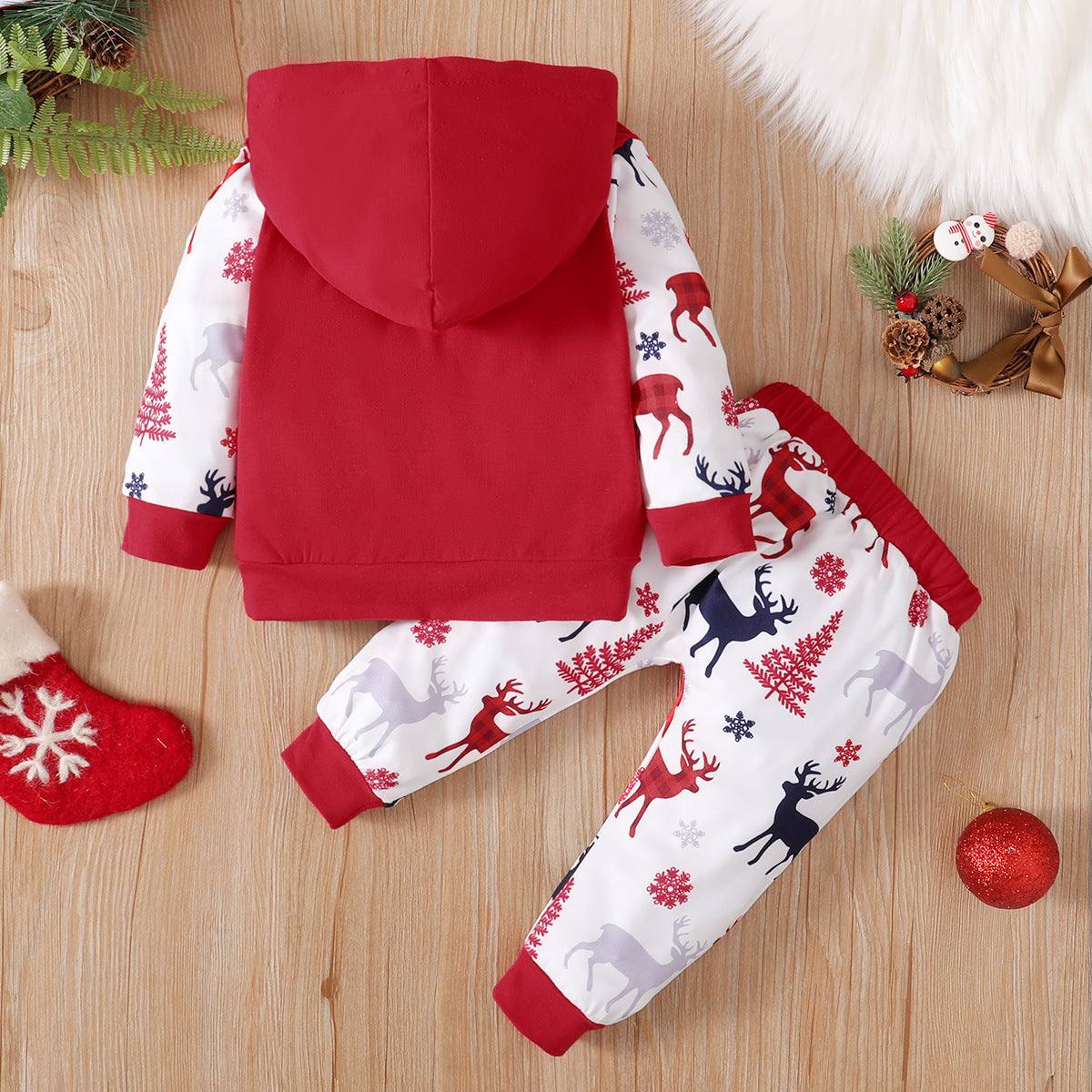 Baby Clothes Christmas Printed Pullover Hoodie Two-piece Set