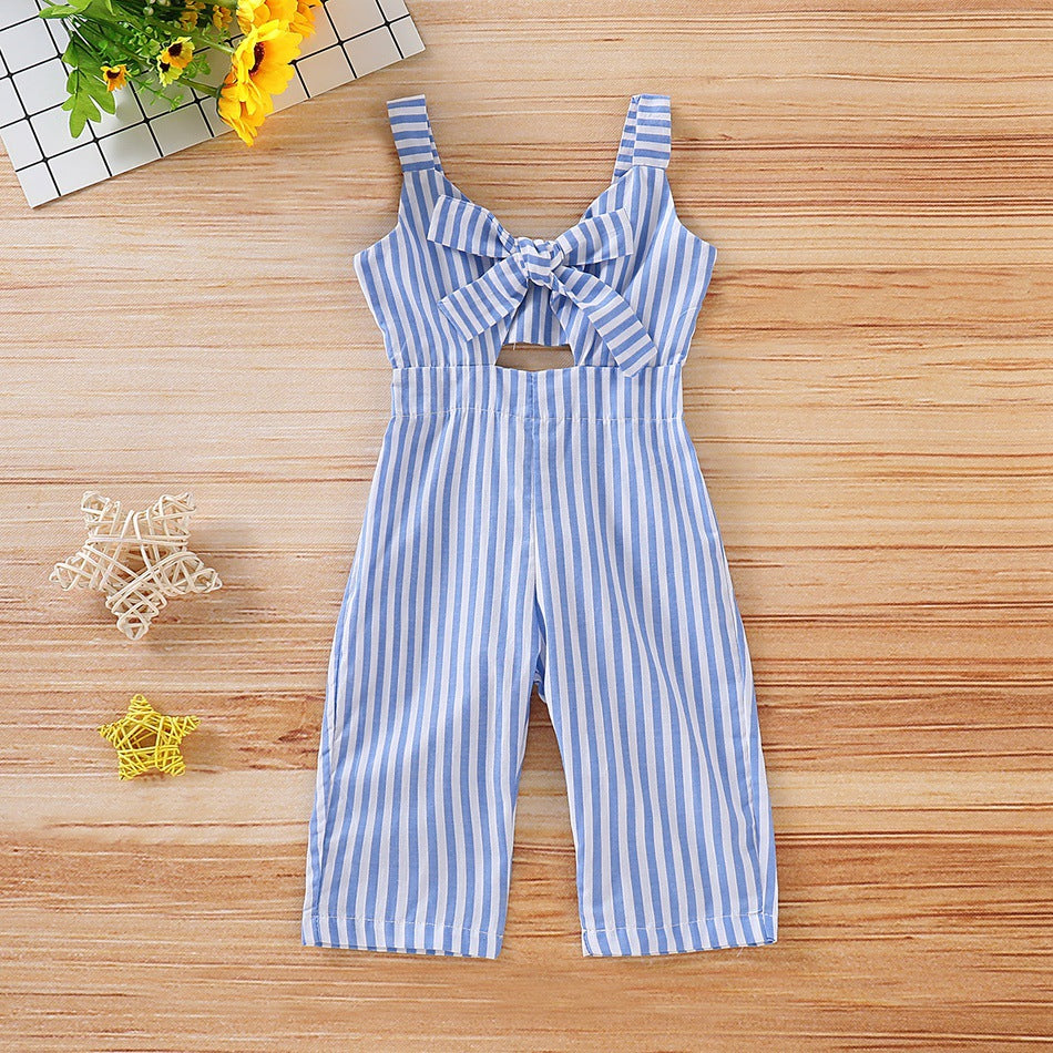 Girl's Striped All Over With Bow Overalls