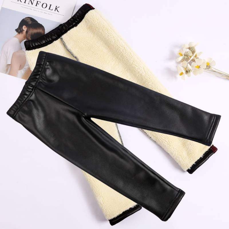 Girls Winter Style Solid Colors Fleece Leather legging Pants