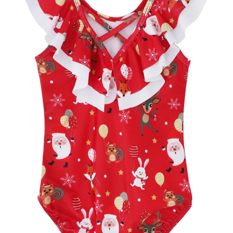 Girls' Christmas Printing Quick-drying One-piece Suit