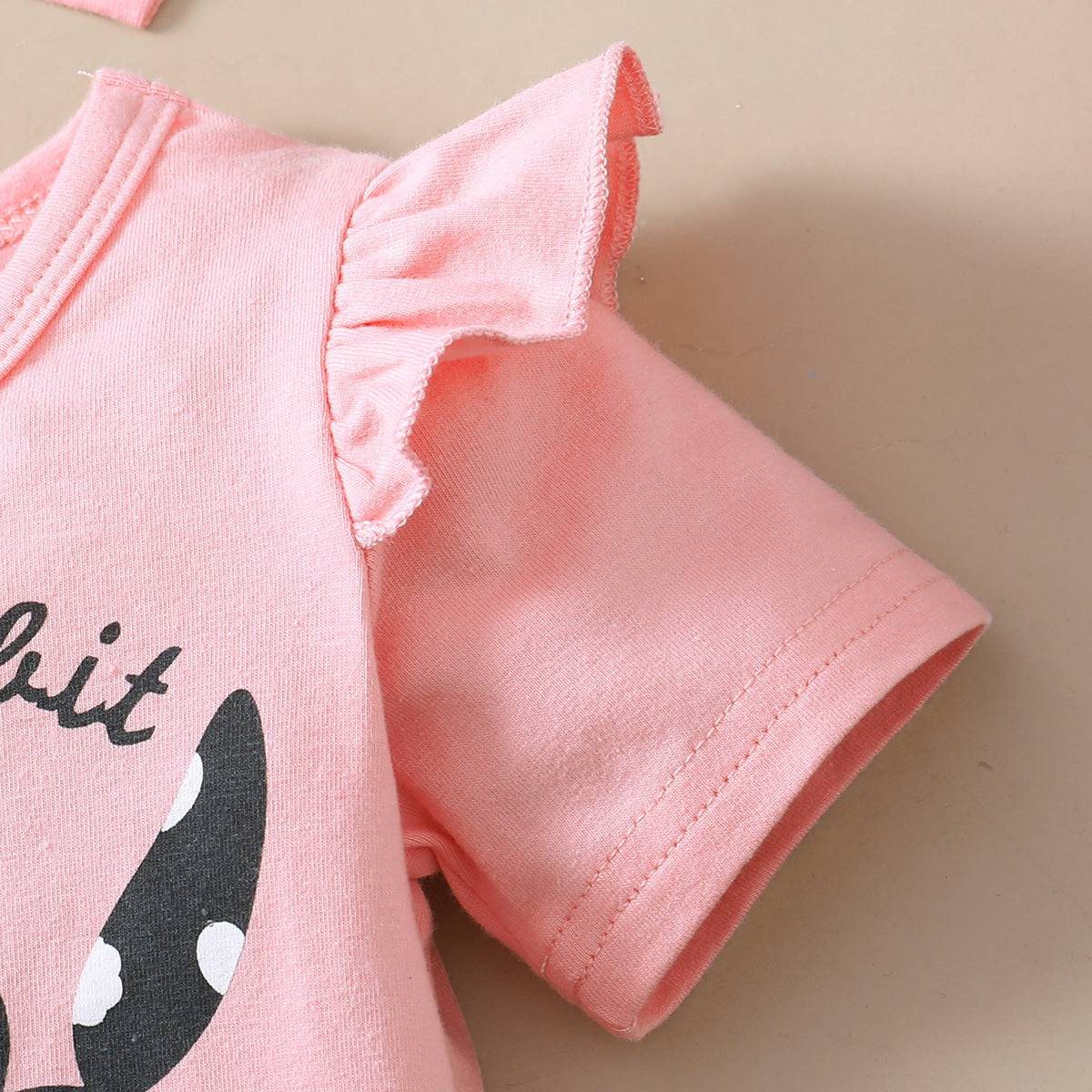 Girls Rabbit Printed Short-sleeved Top Polka Dot Shorts with Bow