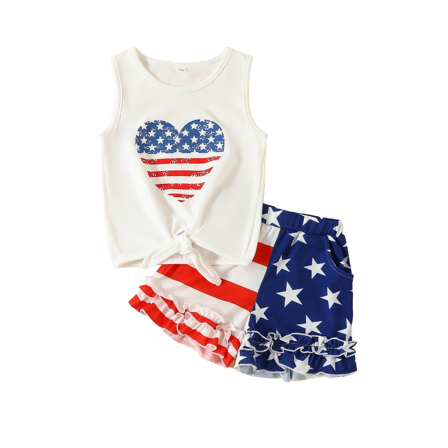 Girl's White Love America Tank Top Shorts Set