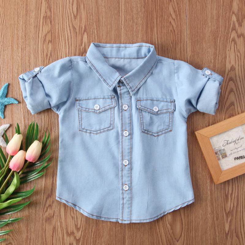 Fall Kids Casual Comfortable Long Sleeve Lapel Denim Shirt