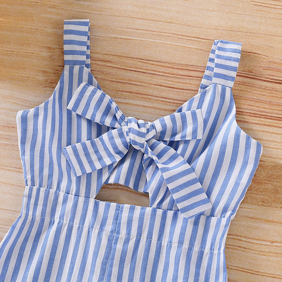 Girl's Striped All Over With Bow Overalls